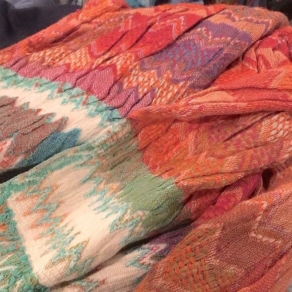 Tolani Multicolored Stripe ZigZag Pattern Ruched Fringe Scarf - Picture 11 of 12